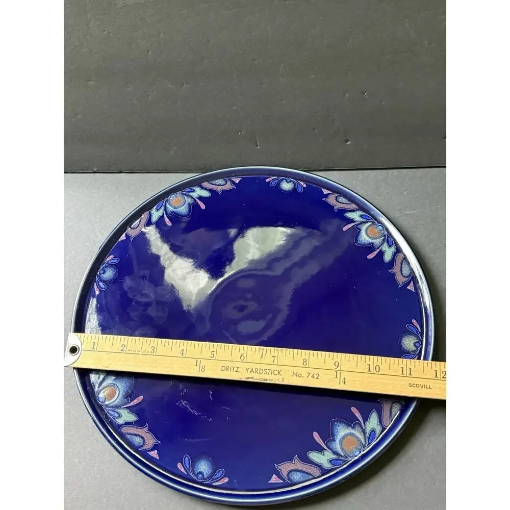 Denby Langley Baroque Pottery Round Platter Cake Plate Blue Floral Cottagecore